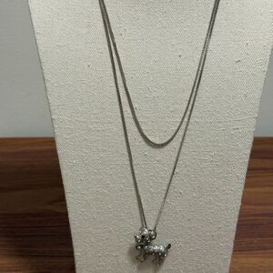 Betsey Johnson Signed 2 Layer Silver-tone Necklace with Dog pendant.